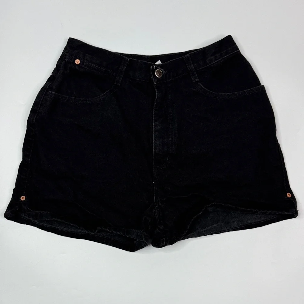 Vintage Nuovo Country Seat Black Denim High Waisted Shorts Size 13/14 Waist 28